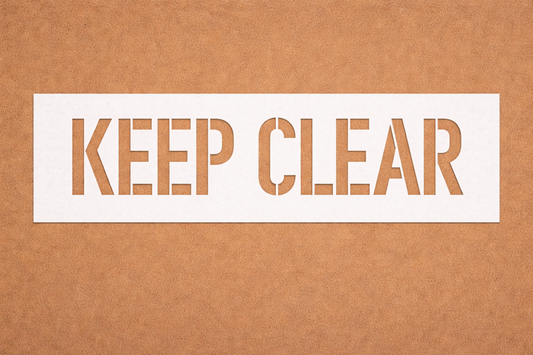 Keep Clear Stencil – 10 Mil Mylar Pavement Stencil (12" × 36" Sheet, 7" Letters)
