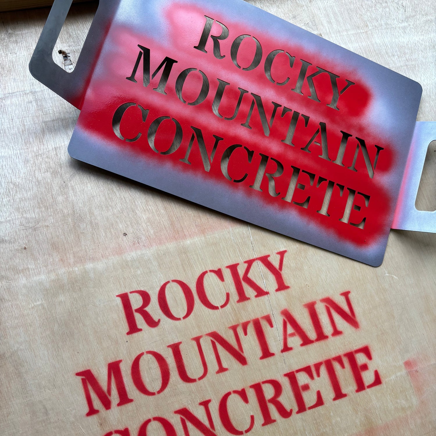 GRIPNMARK stencil that says ROCKY MOUNTIAN CONCRETE