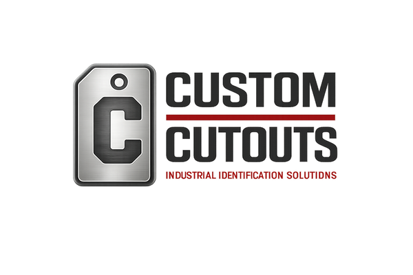 Logo of Custom Cutouts with a metallic cutout on a white background