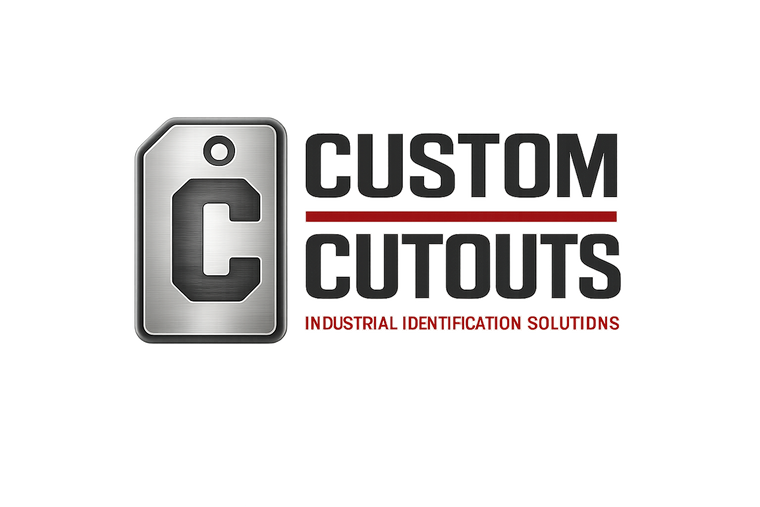 Logo of Custom Cutouts with a metallic cutout on a white background